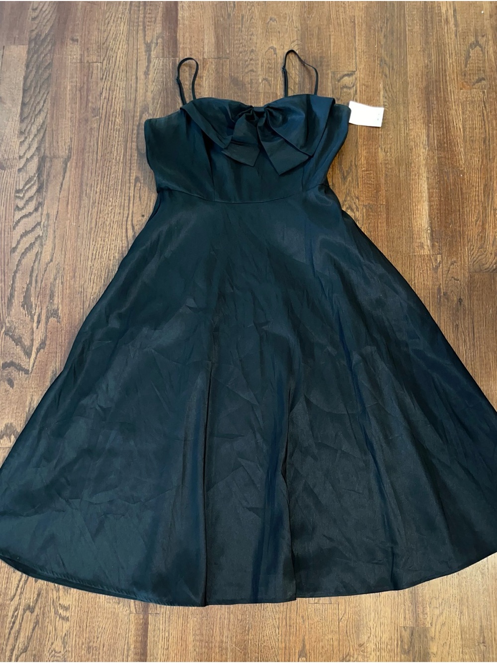 Black Midi Fit-and-Flare Dress with Bow